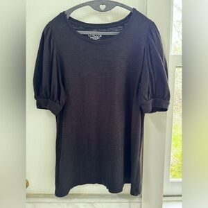 Chico’s Black Puff Sleeve Cotton Top Size 1 Short Sleeve Blouse NWOT